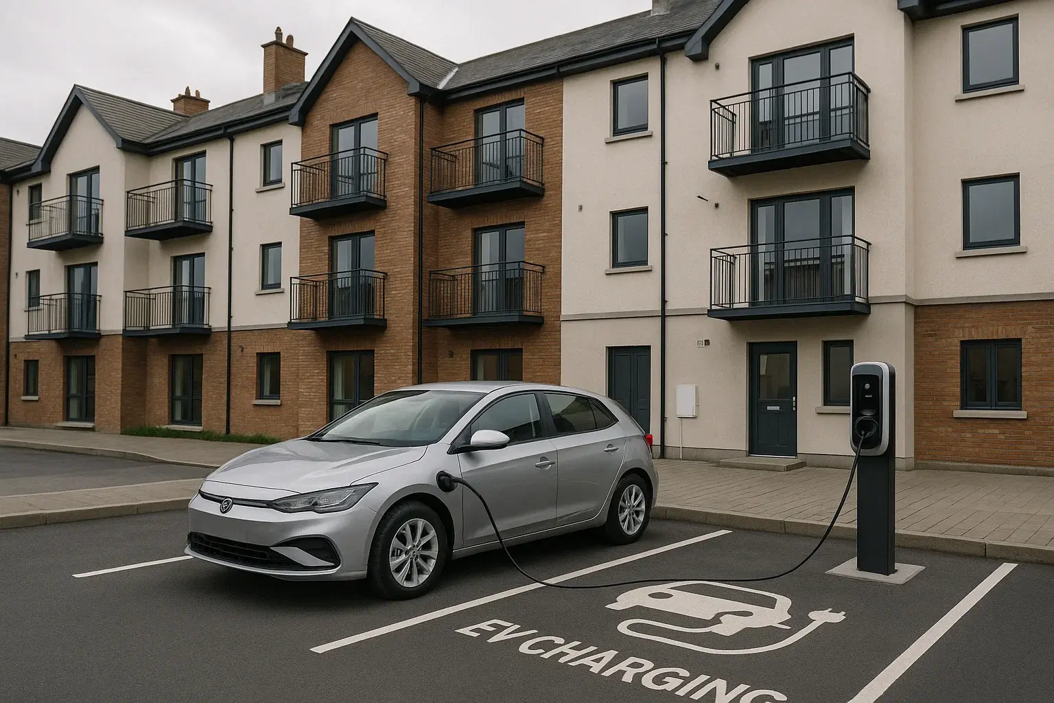 Illustration of Sustainable Apartments With Ev Charging